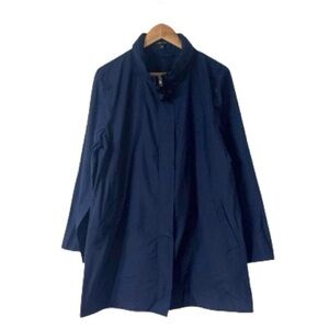 Eileen Fisher Navy Blue Nylon Cotton Trench Rain Jacket Coat Waterproof Large